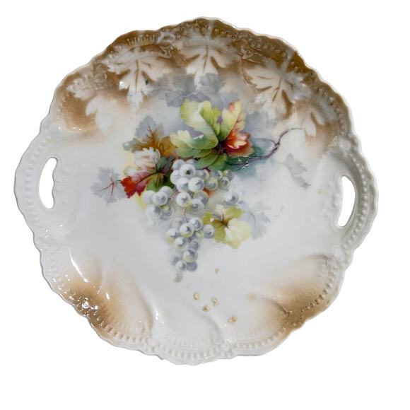 Leuchtenburg Plate Made In Germany Antique Vintage Dessert Cabinet Floral Grapes - Picture 1 of 9